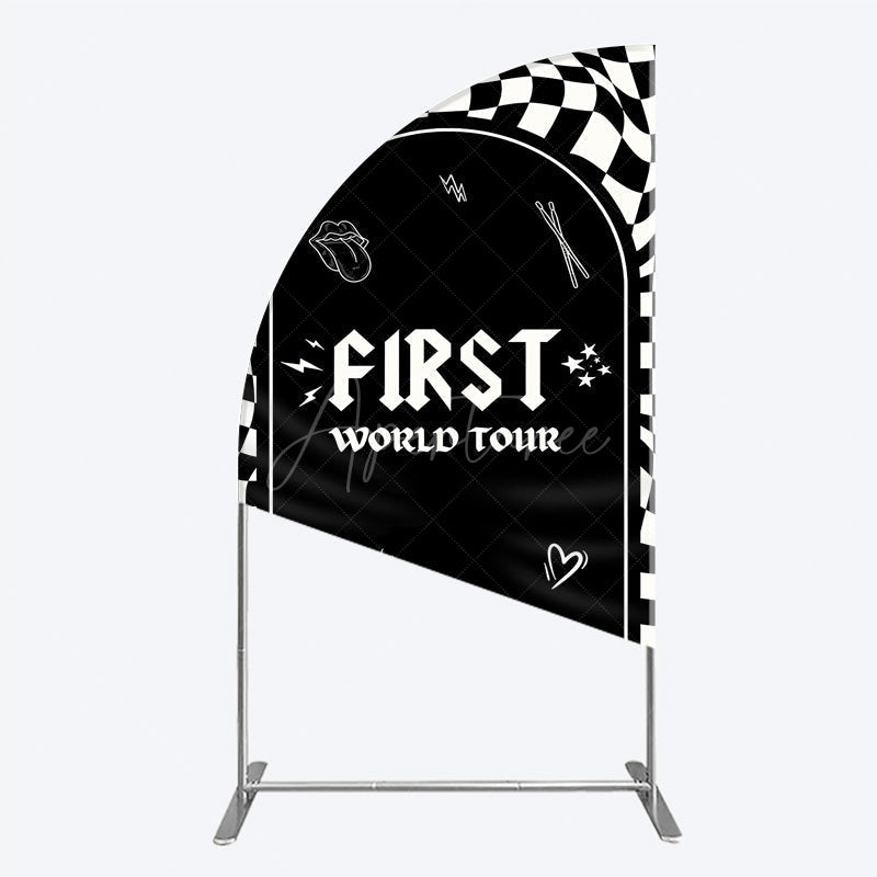 Aperturee - Aperturee First World Tour Rock Star Birthday Half Moon Arch Backdrop Black and White Checkered Music Theme Band Photo Booth