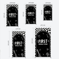 Aperturee - Aperturee First World Tour Rock Star Birthday Rectangle Backdrop Black and White Checkered Music Theme Band Photo Booth Decor