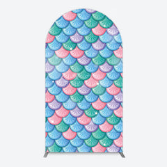 Aperturee - Aperturee Fish Scales Purple Mermaid Birthday Arch Backdrop