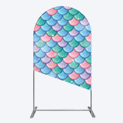Aperturee - Aperturee Fish Scales Purple Mermaid Birthday Arch Backdrop