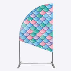 Aperturee - Aperturee Fish Scales Purple Mermaid Birthday Half Moon Arch Backdrop