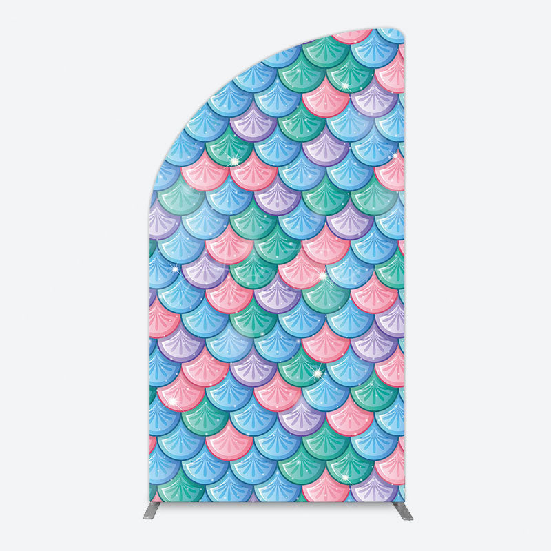 Aperturee - Aperturee Fish Scales Purple Mermaid Birthday Half Moon Arch Backdrop