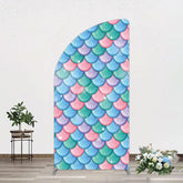 Aperturee - Aperturee Fish Scales Purple Mermaid Birthday Half Moon Arch Backdrop