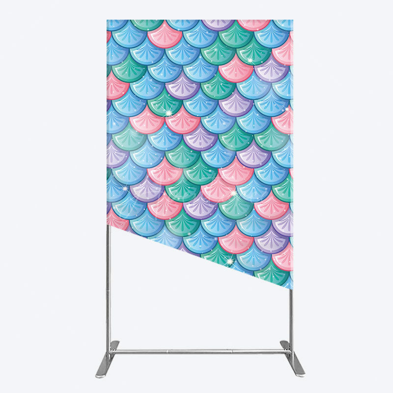 Aperturee - Aperturee Fish Scales Purple Mermaid Birthday Rectangle Backdrop