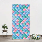 Aperturee - Aperturee Fish Scales Purple Mermaid Birthday Rectangle Backdrop