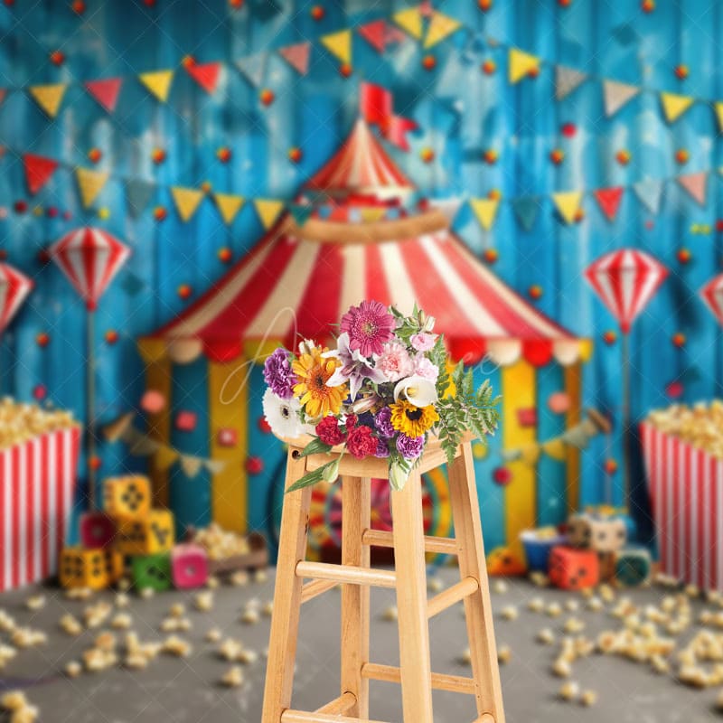 Aperturee - Aperturee Flag Circus Popcorn Carousel Cake Smash Backdrop