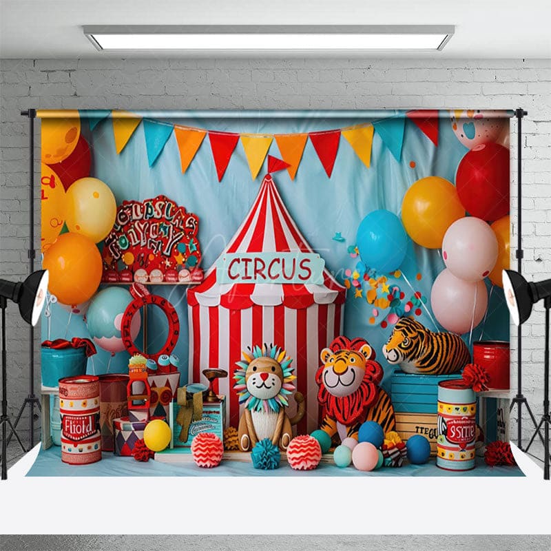 Aperturee - Aperturee Flags Lion Tiger Circus Cute Cake Smash Backdrop