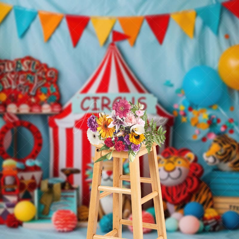 Aperturee - Aperturee Flags Lion Tiger Circus Cute Cake Smash Backdrop