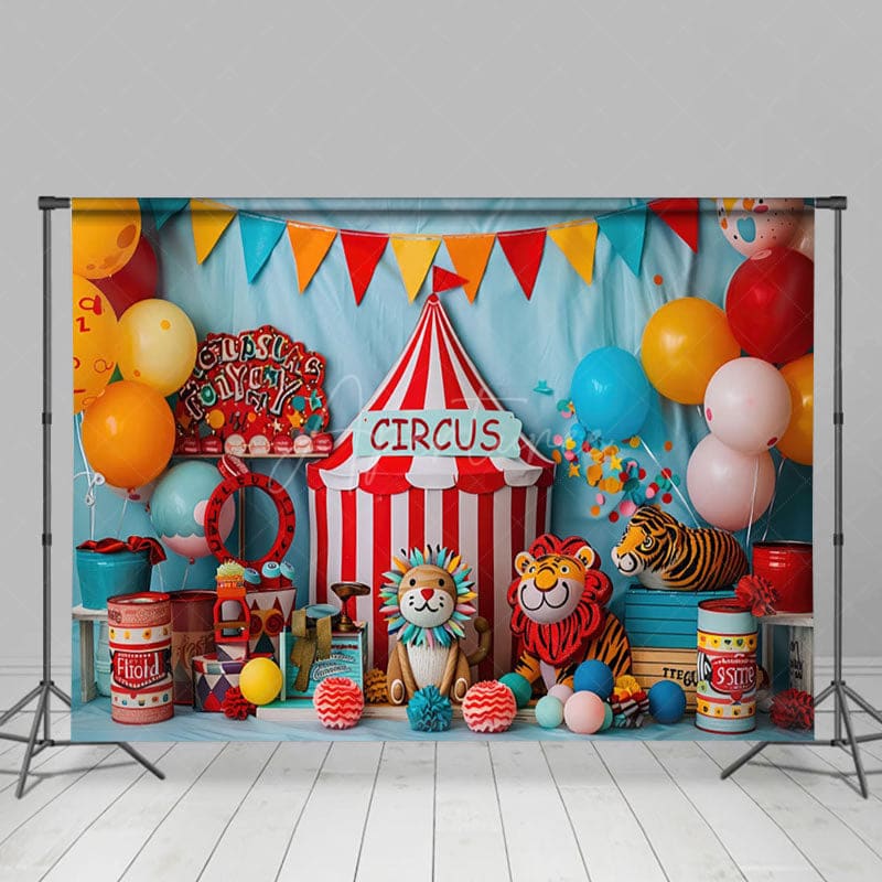 Aperturee - Aperturee Flags Lion Tiger Circus Cute Cake Smash Backdrop