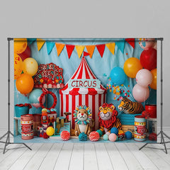 Aperturee - Aperturee Flags Lion Tiger Circus Cute Cake Smash Backdrop