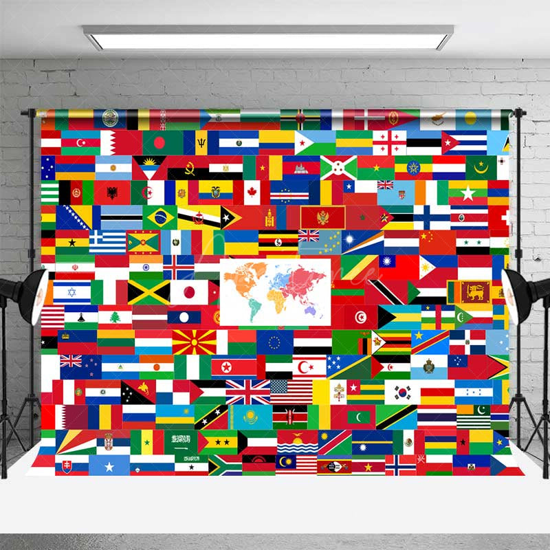 Aperturee Aperturee Flags of the World Backdrop Banner International Country Flag Collage Geography Classroom or Travel Party Decor