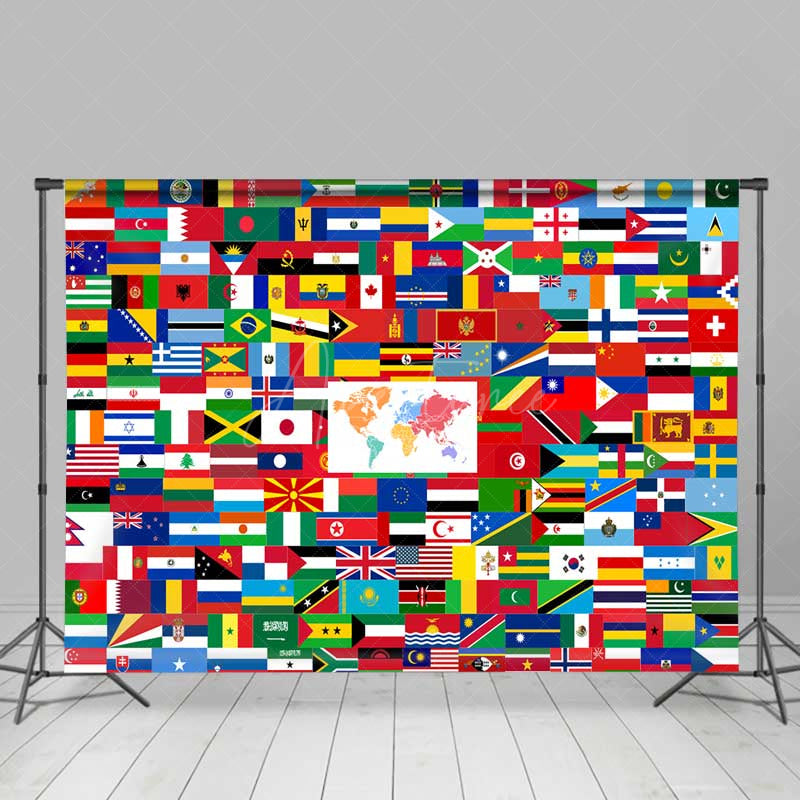 Aperturee Aperturee Flags of the World Backdrop Banner International Country Flag Collage Geography Classroom or Travel Party Decor