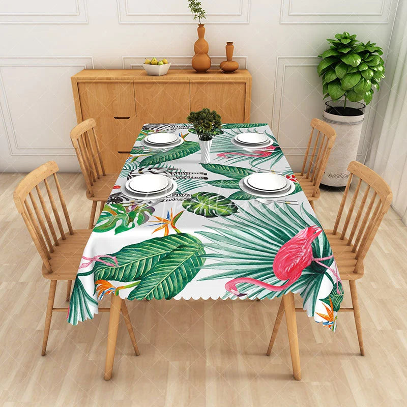 Aperturee - Aperturee Flamingo and Zebra Tropical Rectangle Tablecloth Jungle Leaves and Exotic Flowers Table Cover Safari Party
