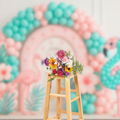 Aperturee - Aperturee Flamingo Balloon Arch Fresh Color Cake Smash Backdrop