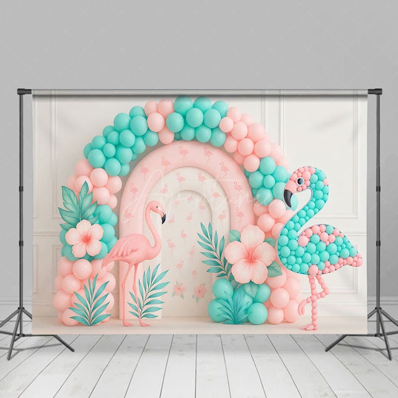 Aperturee - Aperturee Flamingo Balloon Arch Fresh Color Cake Smash Backdrop