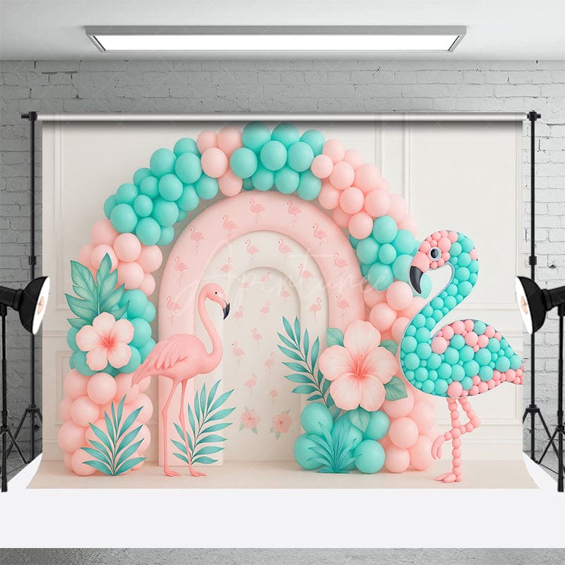 Aperturee - Aperturee Flamingo Balloon Arch Fresh Color Cake Smash Backdrop