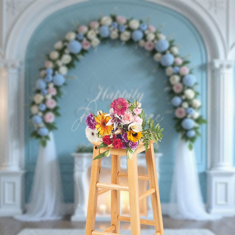Aperturee - Aperturee Floral And Tulle Wedding Sweet Candle Backdrop