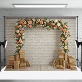Aperturee - Aperturee Floral Arch Books White Brick Wall Wedding Backdrop