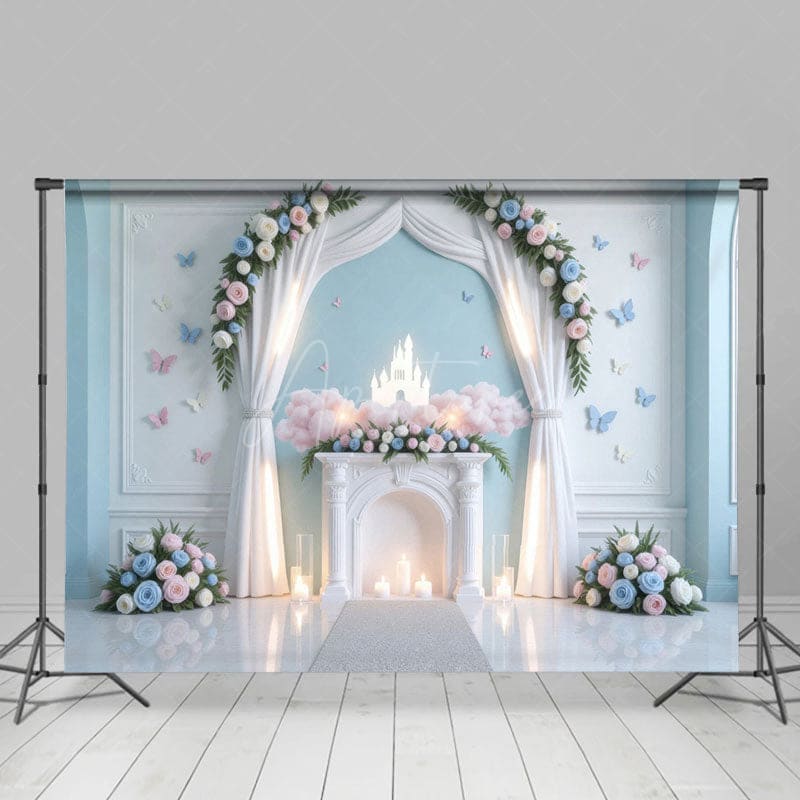 Aperturee - Aperturee Floral Arch Butterfly Light Airy Wedding Backdrop