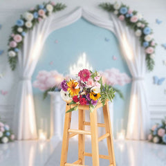 Aperturee - Aperturee Floral Arch Butterfly Light Airy Wedding Backdrop