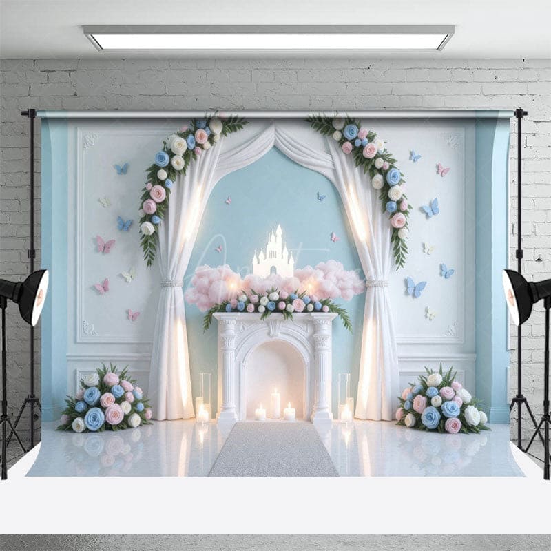 Aperturee - Aperturee Floral Arch Butterfly Light Airy Wedding Backdrop