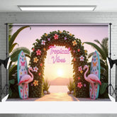 Aperturee - Aperturee Floral Arch Flamingo Tropical Surf Summer Backdrop