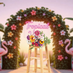 Aperturee - Aperturee Floral Arch Flamingo Tropical Surf Summer Backdrop