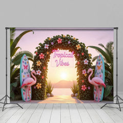 Aperturee - Aperturee Floral Arch Flamingo Tropical Surf Summer Backdrop