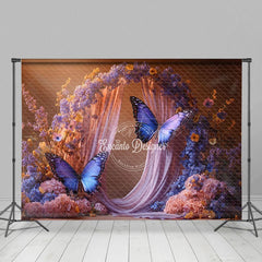 Aperturee - Aperturee Floral Arch Purple Butterfly Wedding Photo Backdrop