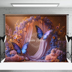 Aperturee - Aperturee Floral Arch Purple Butterfly Wedding Photo Backdrop