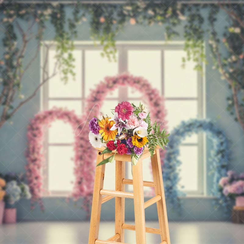 Aperturee - Aperturee Floral Arch Vine Blue Wall Window Wedding Backdrop