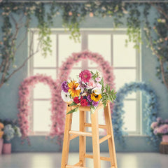 Aperturee - Aperturee Floral Arch Vine Blue Wall Window Wedding Backdrop