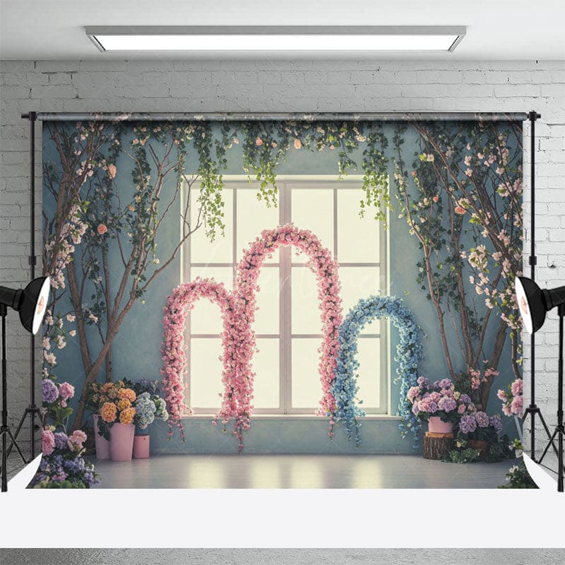 Aperturee - Aperturee Floral Arch Vine Blue Wall Window Wedding Backdrop