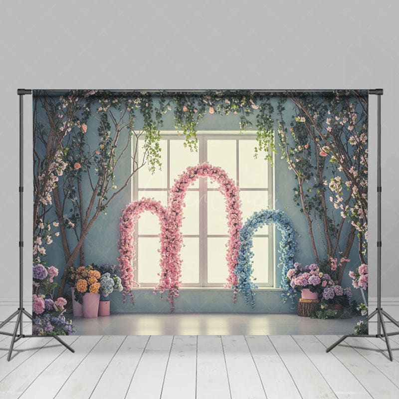 Aperturee - Aperturee Floral Arch Vine Blue Wall Window Wedding Backdrop