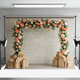 Aperturee - Aperturee Floral Arch White Bricks Wall Books Wedding Backdrop