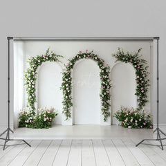 Aperturee - Aperturee Floral Arch White Wall Simple Sweet Wedding Backdrop