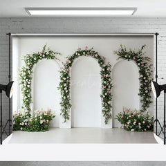 Aperturee - Aperturee Floral Arch White Wall Simple Sweet Wedding Backdrop
