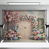 Aperturee - Aperturee Floral Arch Wood Farm Door Sweet Wedding Backdrop