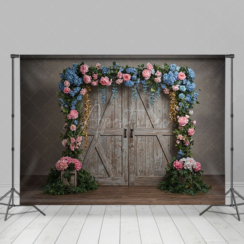 Aperturee - Aperturee Floral Arch Wooden Door Elegant Wedding Backdrop