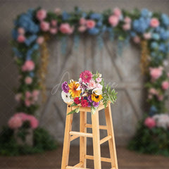 Aperturee - Aperturee Floral Arch Wooden Door Elegant Wedding Backdrop
