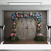 Aperturee - Aperturee Floral Arch Wooden Door Elegant Wedding Backdrop
