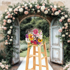 Aperturee - Aperturee Floral Arched Door Sweet Outdoor Wedding Backdrop