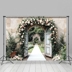 Aperturee - Aperturee Floral Arched Door Sweet Outdoor Wedding Backdrop