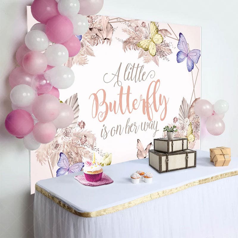 Aperturee - Aperturee Floral Autumn Butterfly Vibe Baby Shower Backdrop