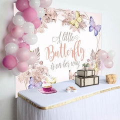 Aperturee - Aperturee Floral Autumn Butterfly Vibe Baby Shower Backdrop