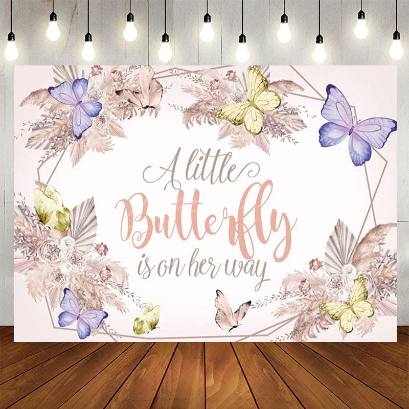 Aperturee - Aperturee Floral Autumn Butterfly Vibe Baby Shower Backdrop