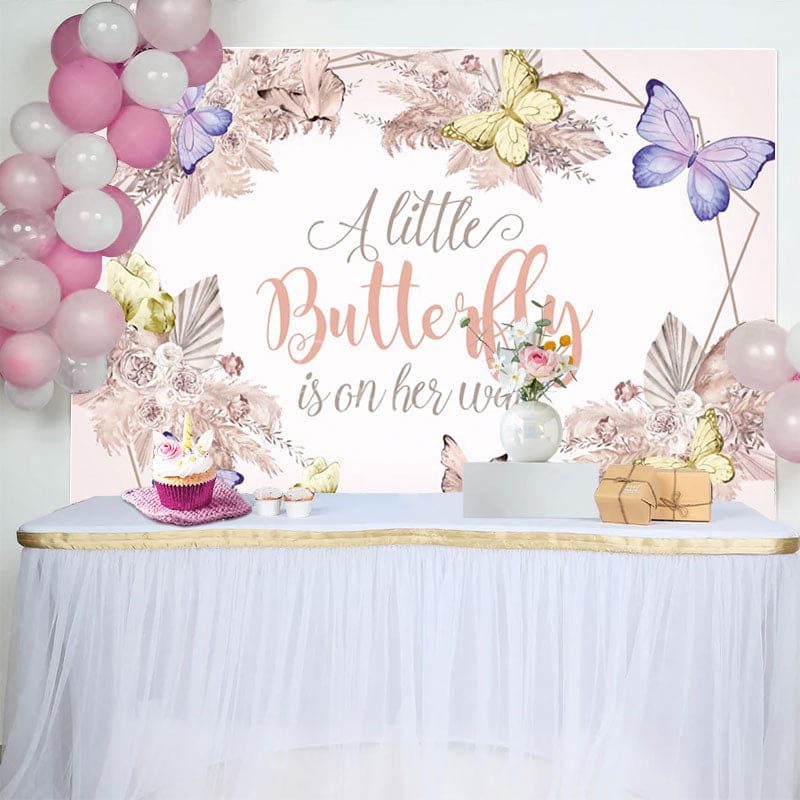 Aperturee - Aperturee Floral Autumn Butterfly Vibe Baby Shower Backdrop