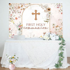 Aperturee - Aperturee Floral Autumn Pink First Holy Communion Backdrop
