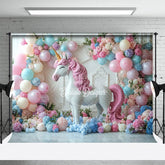 Aperturee - Aperturee Floral Balloon Arched Unicorn Cake Smash Backdrop