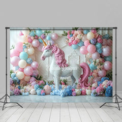 Aperturee - Aperturee Floral Balloon Arched Unicorn Cake Smash Backdrop